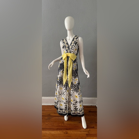 Vintage 60s 70s Mod Daisy Floral Hippie Maxi Party Dress XXS - Picture 10 of 14